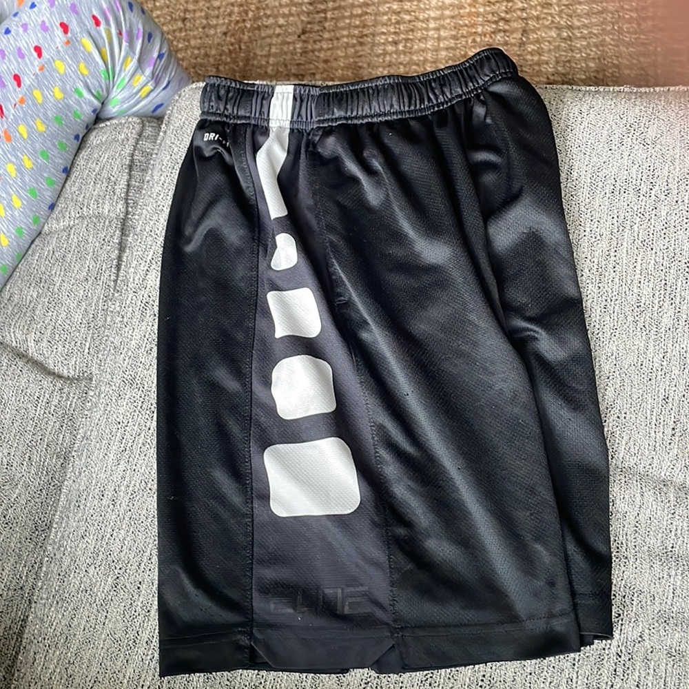 Black, Nike shorts. Dry-Fit, with drawstring.